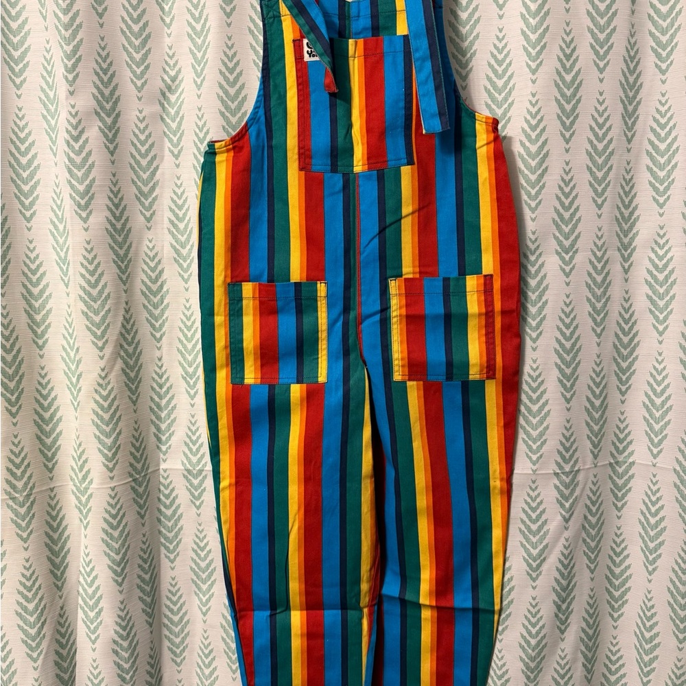 Lucy & Yak rainbow striped dungarees